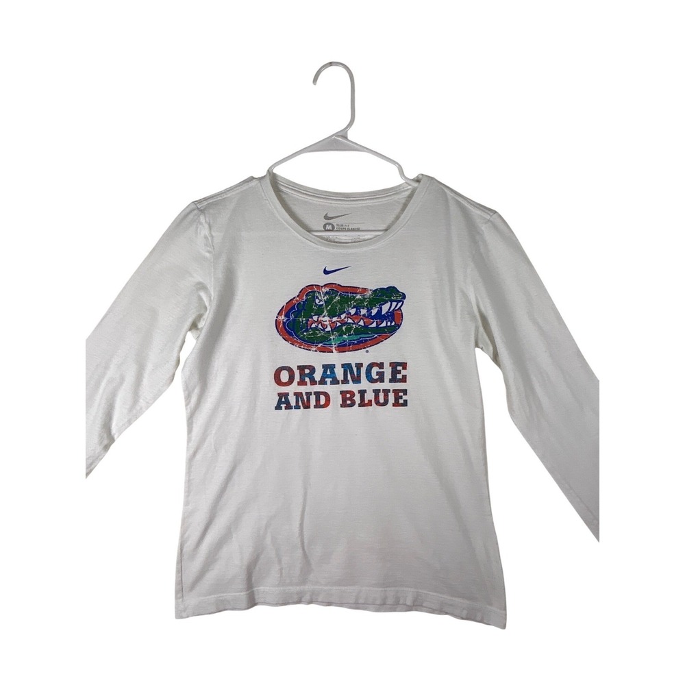 Nike Florida Gators Womens White Long Sleeve T-Shirt Slim Fit Size M Distressed